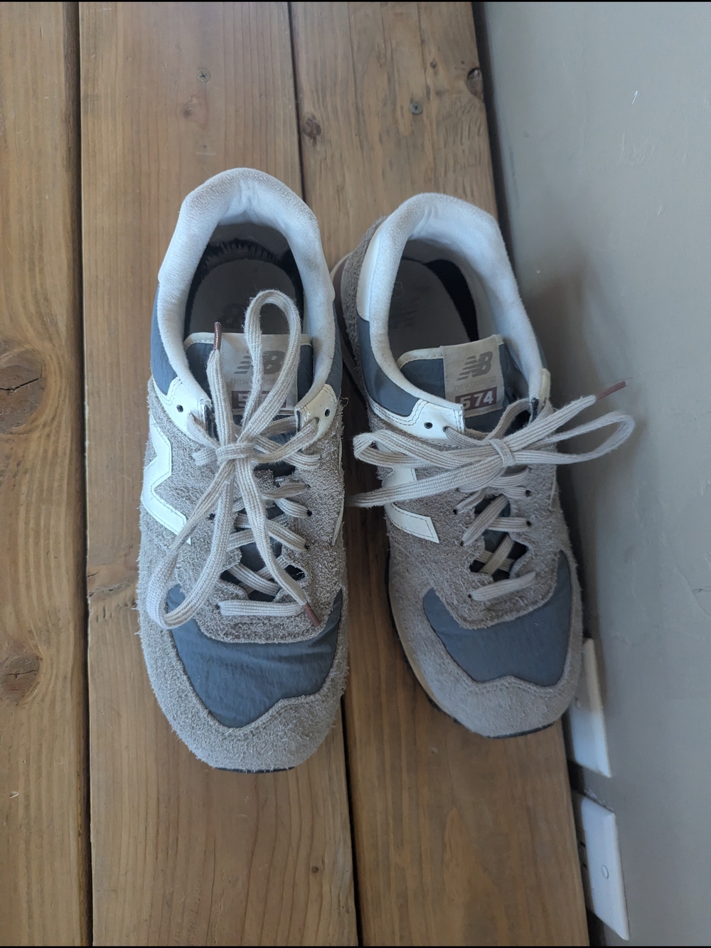 New Balance Gray and Blue Suede Mesh Sneakers - Picture 2 of 6